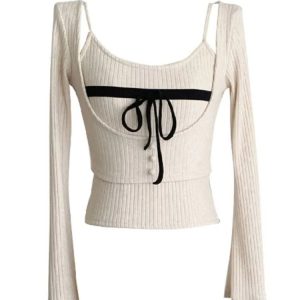 Y2K Grunge Cropped Sweater Two-Piece - 90s Fashion, Retro Style, Summer Y2K