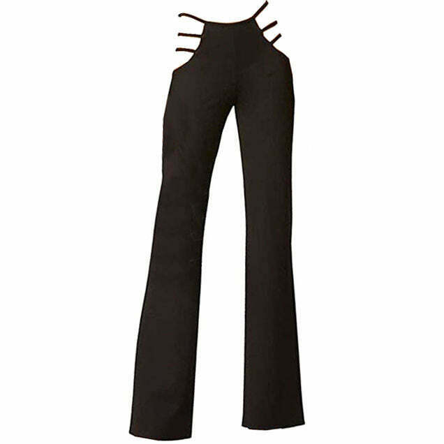 Y2K Grunge Cut Out Flare Trousers - Retro 90s Fashion, Summer Y2K Outfits