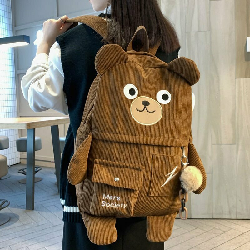 Y2K Grunge Cute Bear Velvet Backpack - Perfect for 90s and Y2K Summer Outfits