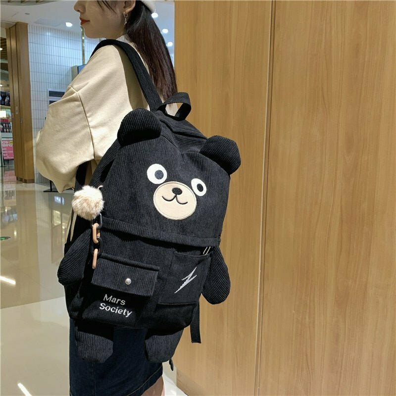 Y2K Grunge Cute Bear Velvet Backpack - Perfect for 90s and Y2K Summer Outfits