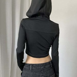 Y2K Grunge Cyber Gothic Crop Hoodie - Retro 90s Fashion, Summer Y2K Outfits, Pastel