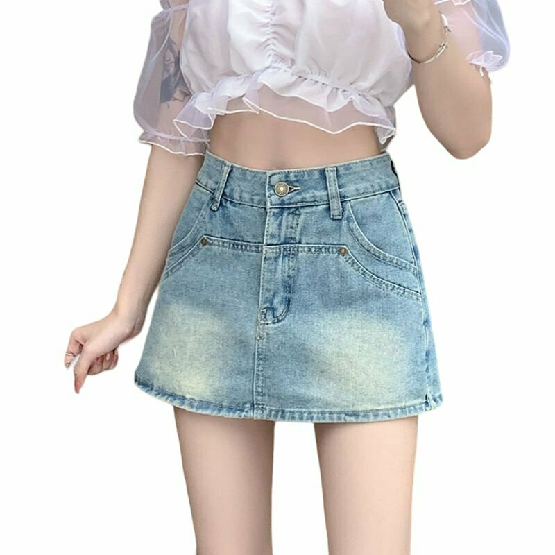 Y2K Grunge Denim A-line Mini Skirt - 90s Retro Summer Outfit, Y2K Party & Club