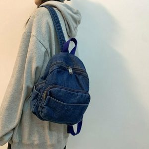 Y2K Grunge Denim Backpack - Perfect for 90s and Y2K Summer Outfits, Retro Style