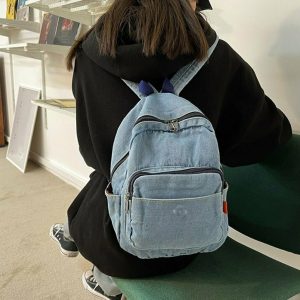 Y2K Grunge Denim Backpack - Perfect for 90s and Y2K Summer Outfits, Retro Style