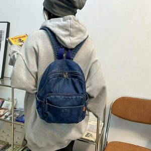 Y2K Grunge Denim Backpack - Perfect for 90s and Y2K Summer Outfits, Retro Style