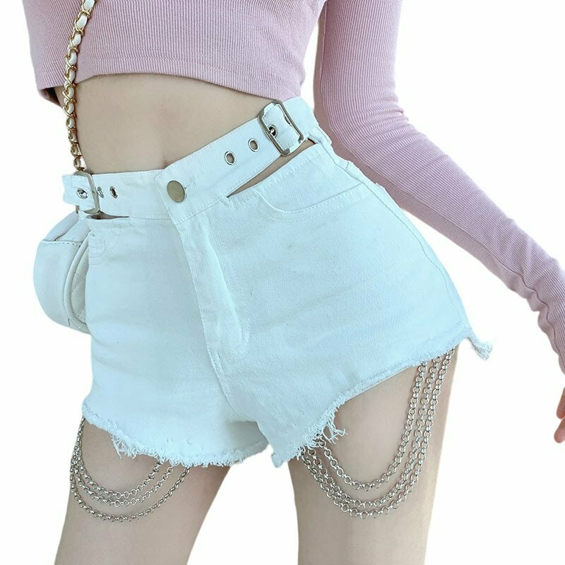 Y2K Grunge Denim Chain Shorts - Retro 90s Summer Outfit, Y2K Fashion, Gothic Style