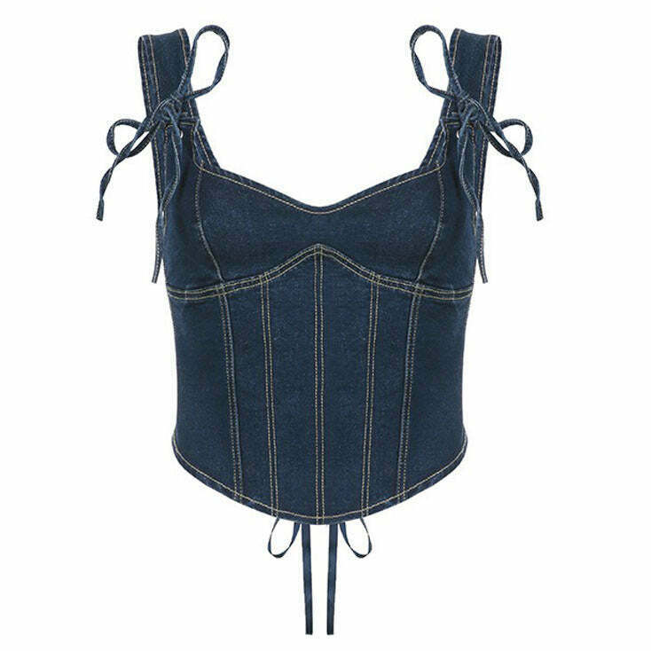 Y2K Grunge Denim Corset Top - 90s Retro Summer Outfit, Baby Tees, and Gothic Y