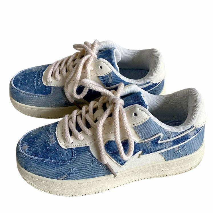 Y2K Grunge Denim Heart Sneakers - Retro 90s Fashion, Y2K Summer & Party Outfits