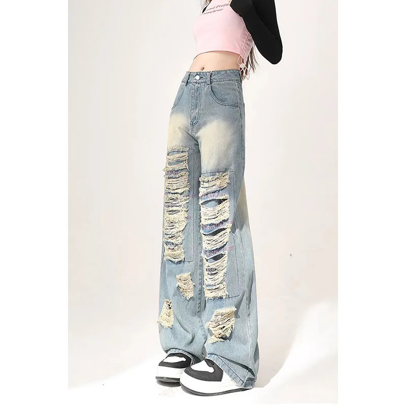 Y2K Grunge Denim Jeans: Punk Straight Leg Trousers for Women