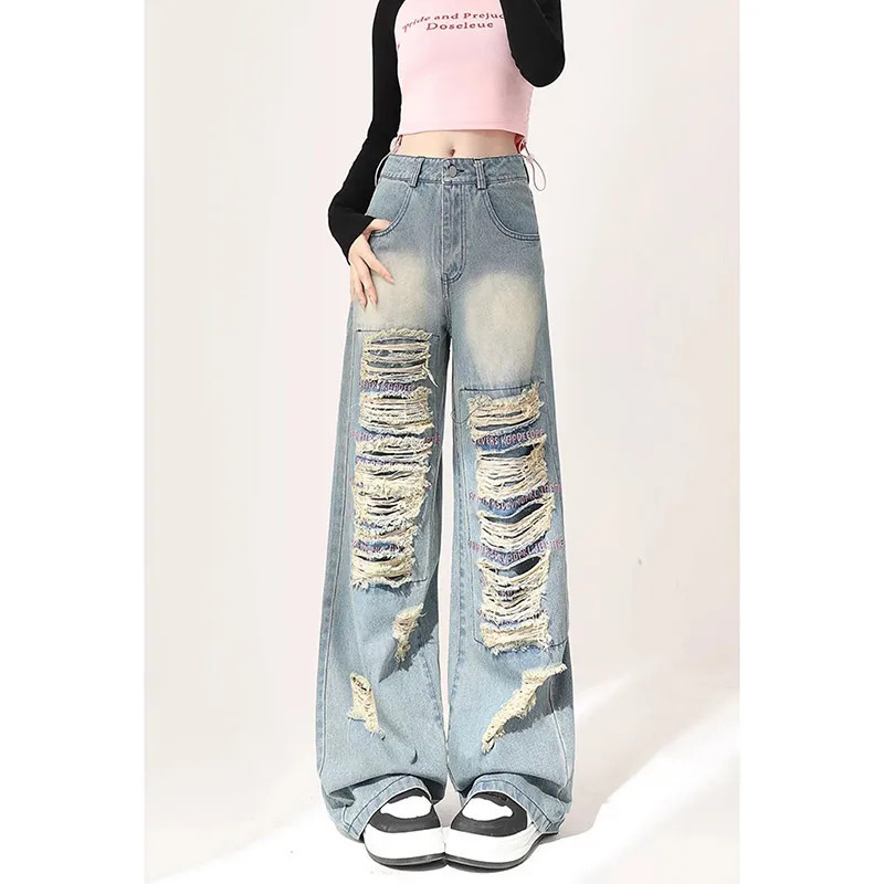 Y2K Grunge Denim Jeans: Punk Straight Leg Trousers for Women