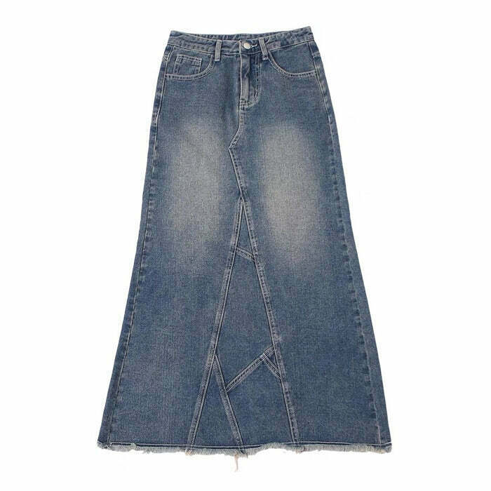 Y2K Grunge Denim Long Skirt - Retro 90s Fashion, Summer Outfits, and Pastel Goth Style