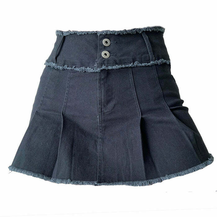 Y2K Grunge Denim Pleated Skirt - 90s Fashion, Retro Style, Y2K Summer & Party