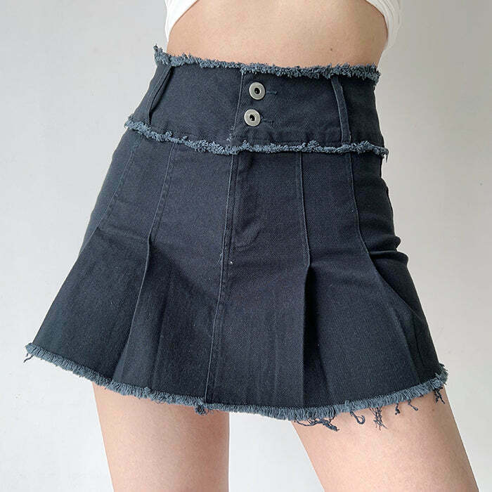 Y2K Grunge Denim Pleated Skirt - 90s Fashion, Retro Style, Y2K Summer & Party