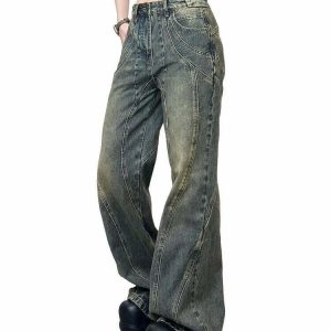 Y2K Grunge Denim Retro Wide Leg Jeans - 90s Fashion, Summer Outfits, and Hip Hop Style