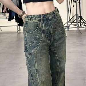 Y2K Grunge Denim Retro Wide Leg Jeans - 90s Fashion, Summer Outfits, and Hip Hop Style