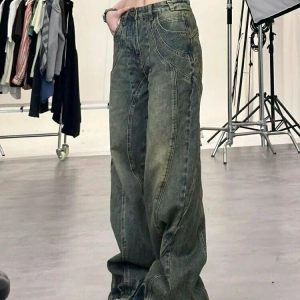 Y2K Grunge Denim Retro Wide Leg Jeans - 90s Fashion, Summer Outfits, and Hip Hop Style