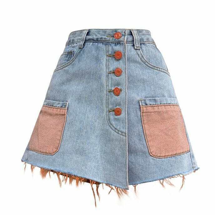 Y2K Grunge Denim Skirt - 90s Retro Summer Outfit, Perfect for Y2K Parties & Club