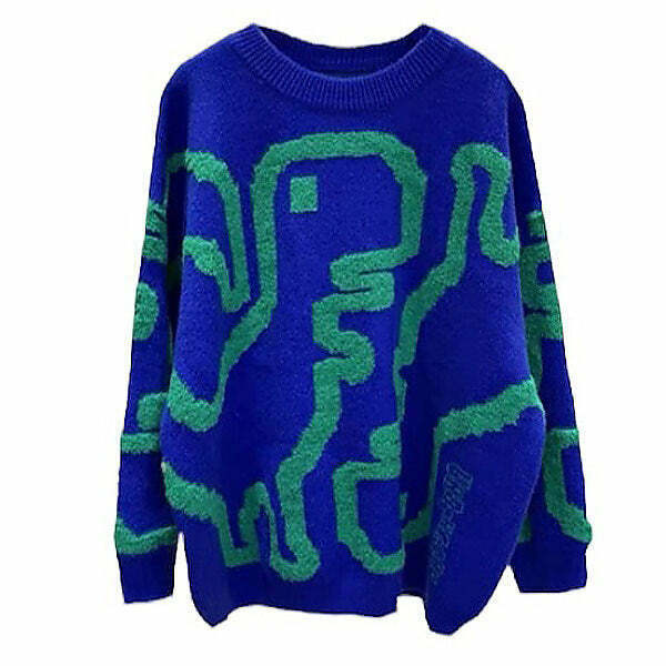 Y2K Grunge Dinosaur Fuzzy Sweater - Retro 90s Fashion, Summer Outfits, and Pastel Goth