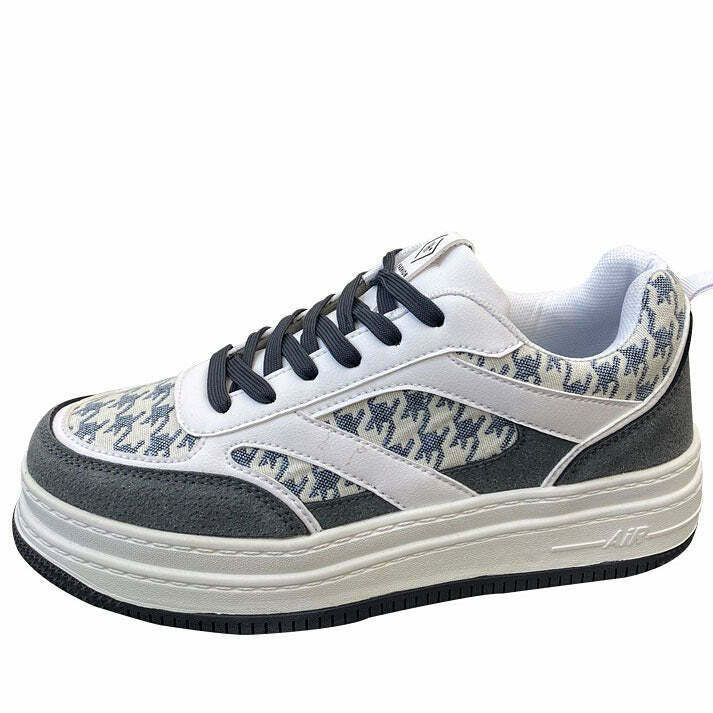 Y2K Grunge Dogtooth Check Sneakers - Retro 90s Fashion, Y2K Summer Outfits, and