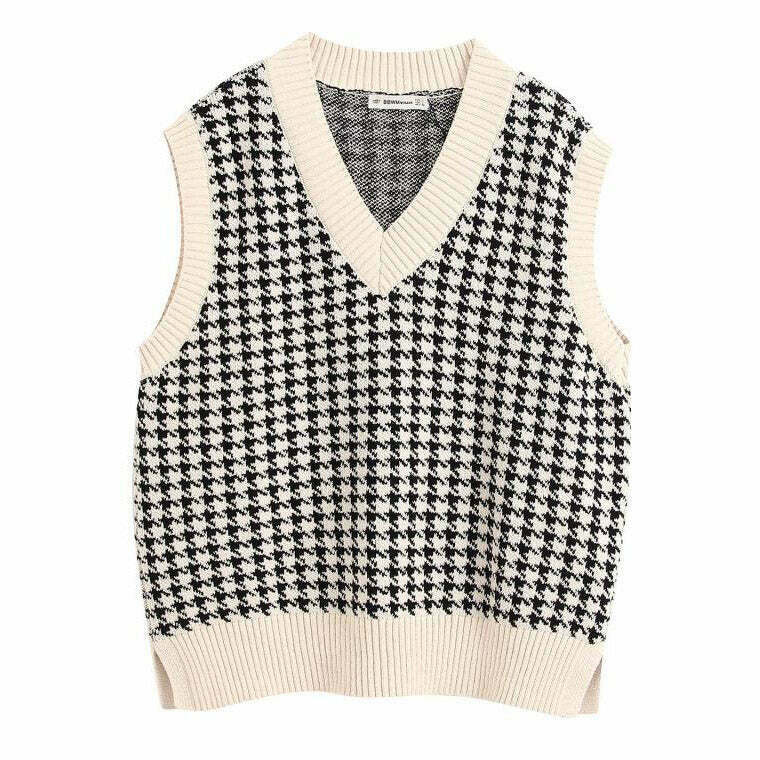 Y2K Grunge Dogtooth Check Vest - Retro 90s Fashion, Summer Outfits, and Party Looks