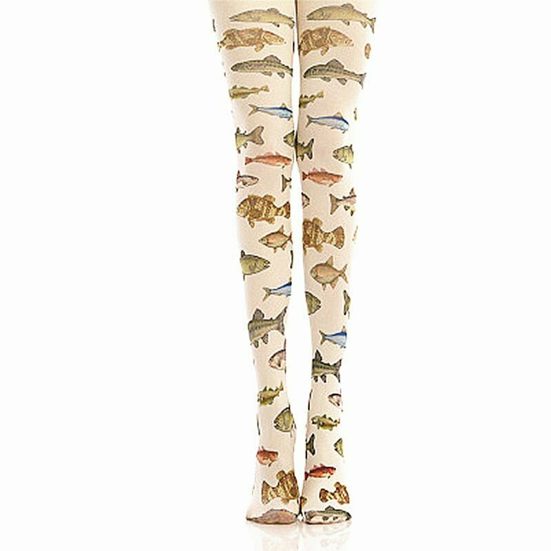 Y2K Grunge Dreamcore Fish Print Tights - Retro 90s Summer Outfit, Pastel Goth Style