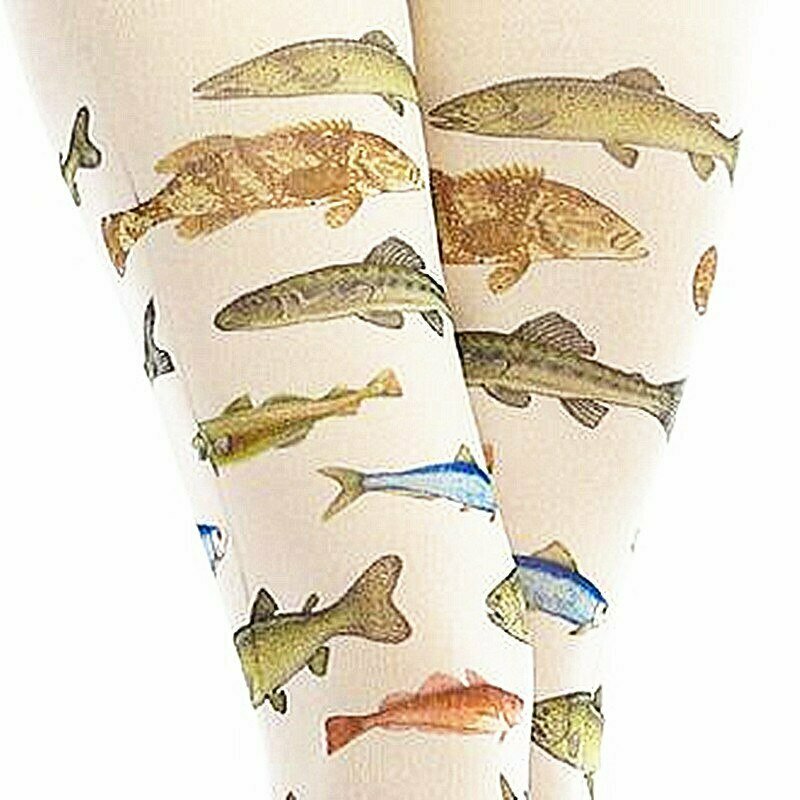 Y2K Grunge Dreamcore Fish Print Tights - Retro 90s Summer Outfit, Pastel Goth Style