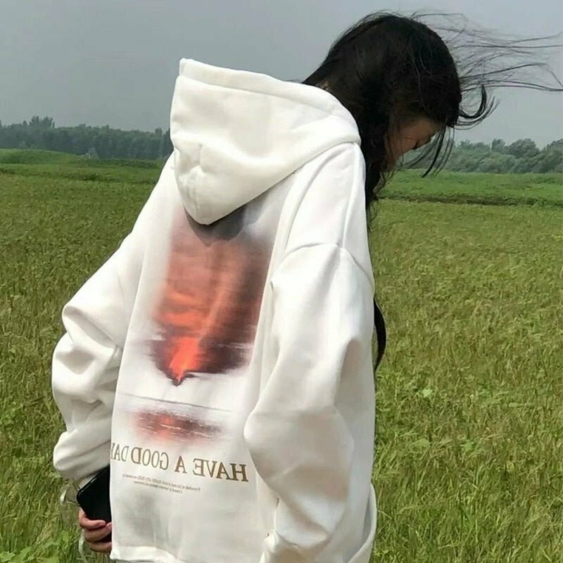 Y2K Grunge Dreamcore White Oversized Hoodie - 90s Retro Summer Outfit for Women