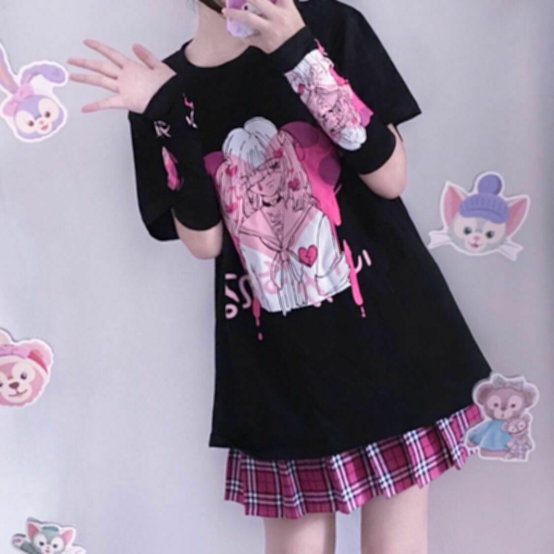 Y2K Grunge E-Girl Anime Heart T-Shirt - Retro 90s Fashion, Summer Y2K Outfits