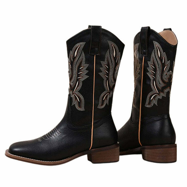 Y2K Grunge Embroidered Cowboy Boots - Retro 90s Fashion, Y2K Summer & Party Outfits