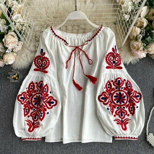 Y2K Grunge Embroidered Lace-Up Blouse - Retro 90s Fashion, Summer Y2K Outfits