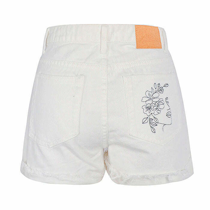 Y2K Grunge Embroidered Shorts - Retro 90s Summer Outfit, Pastel Goth, Y2K Fashion