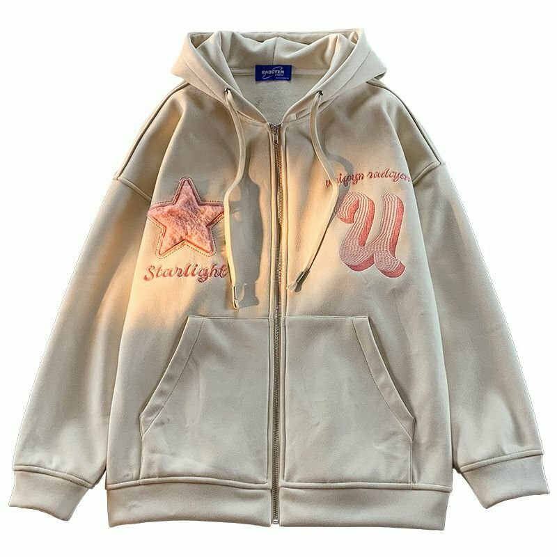 Y2K Grunge Embroidery Zip Hoodie - 90s Fashion, Retro Style, Summer Y2K Outfits