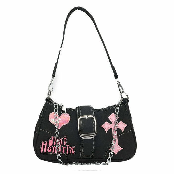 Y2K Grunge Emo Girl Baguette Bag - 90s Retro Summer Outfit Essential for Y2K Fashion