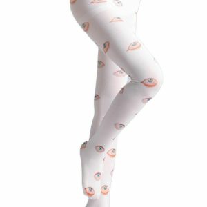 Y2K Grunge Eye Print Pantyhose Leggings - Retro 90s Fashion, Gothic Y2K Summer Out