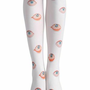 Y2K Grunge Eye Print Pantyhose Leggings - Retro 90s Fashion, Gothic Y2K Summer Out