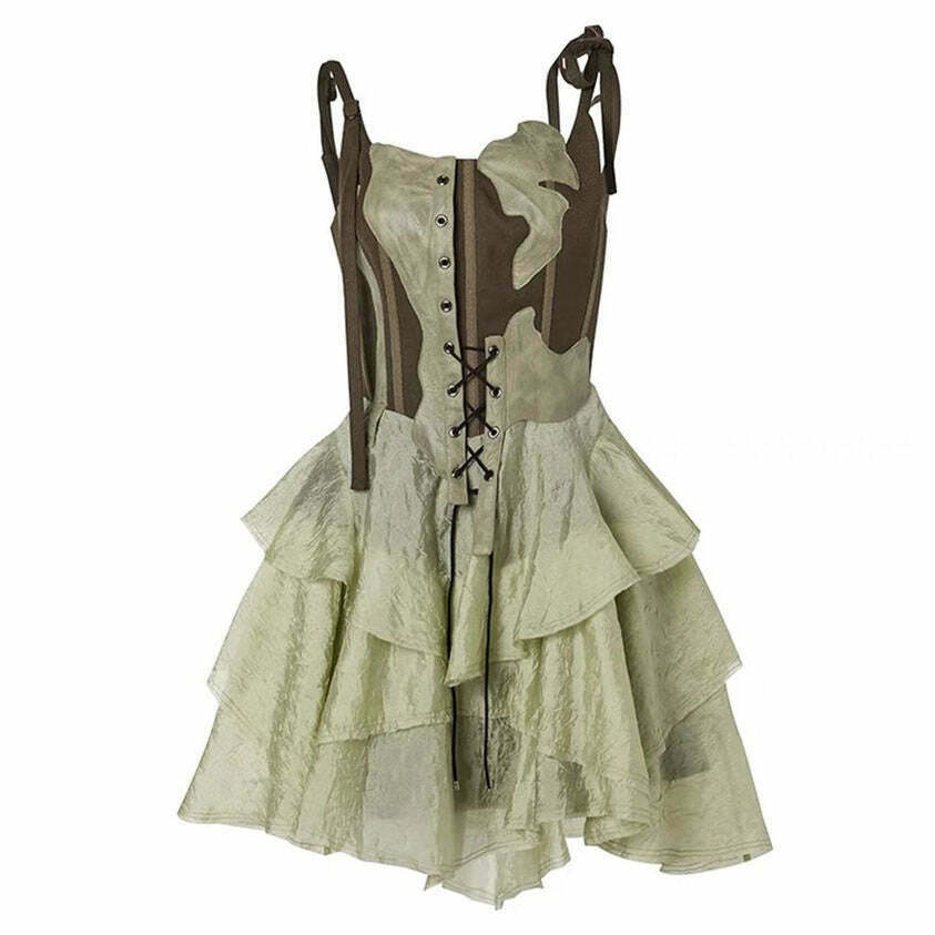 Y2K Grunge Fairy Mini Dress - 90s Retro Summer Outfit, Pastel Goth, Y2K Party Look