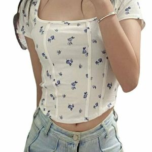 Y2K Grunge Fish Bone Crop Top - Retro 90s Summer Outfit, Pastel Goth, Y2K Party