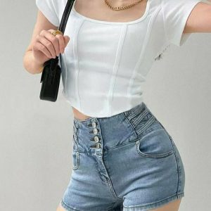 Y2K Grunge Fish Bone Crop Top - Retro 90s Summer Outfit, Pastel Goth, Y2K Party