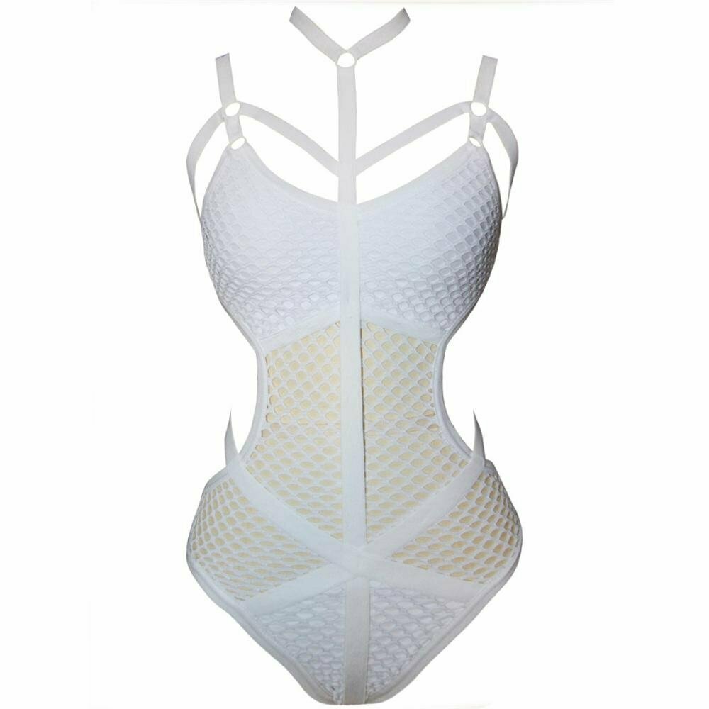 Y2K Grunge Fishnet Swimsuit - Retro 90s Summer Outfit, Baddie Aesthetic Beachwear