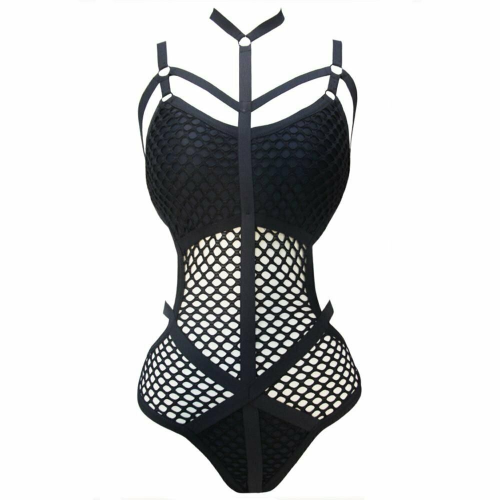 Y2K Grunge Fishnet Swimsuit - Retro 90s Summer Outfit, Baddie Aesthetic Beachwear