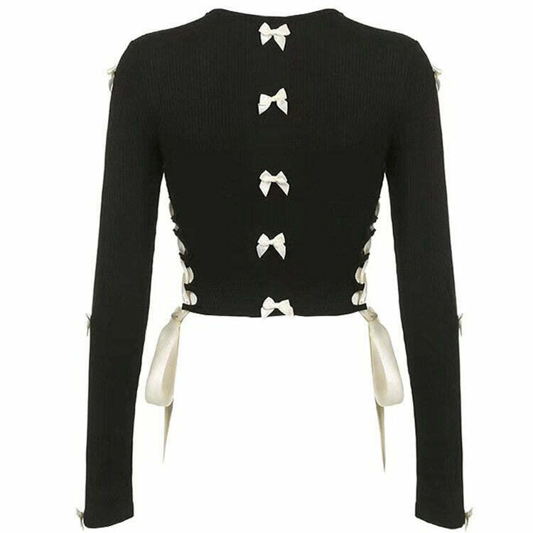 Y2K Grunge French Maid Cut Out Long Sleeve Top - Retro 90s Summer Party Outfit