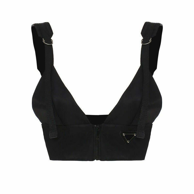 Y2K Grunge Front Zip Buckle Top - Perfect for 90s Fashion, Summer Outfits, and Retro Style