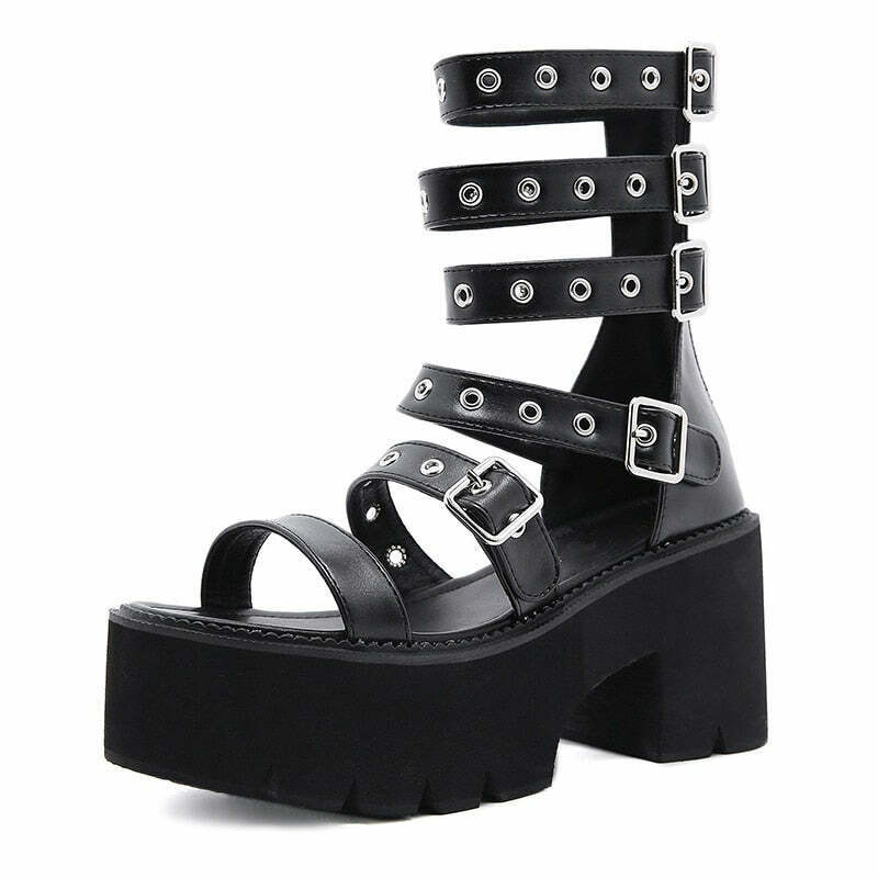 Y2K Grunge Gladiator Sandals - Retro 90s Fashion, Summer Y2K Outfits, Gothic Y