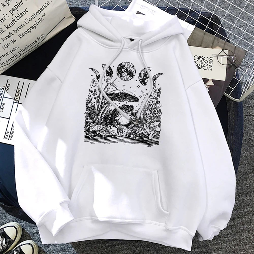 Y2K Grunge Goblincore Frog Mushroom Women's Hoodie - Retro 90s Fashion, Pastel Goth Style