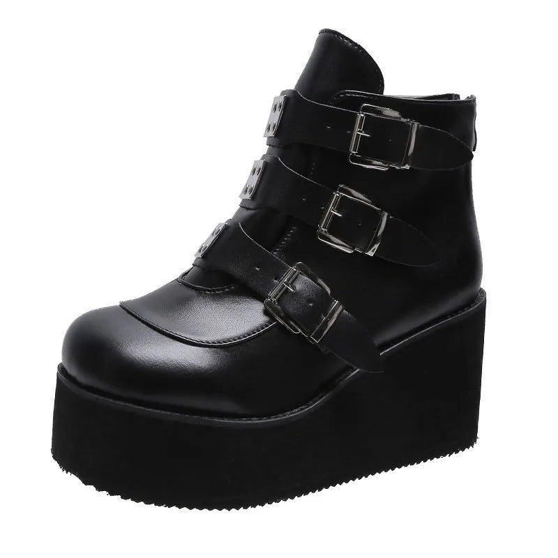 Y2K Grunge Goth Buckle Ankle Boots - Retro 90s Fashion, Y2K Party & Club Out