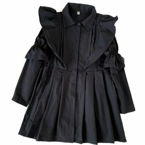 Y2K Grunge Goth Cosplay Long Sleeve Dress - Retro 90s Fashion, Summer Party Outfit