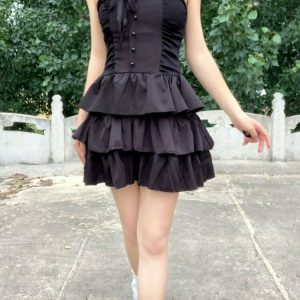 Y2K Grunge Goth Harajuku Slip Dress - Retro 90s Fashion, Summer Party Outfit