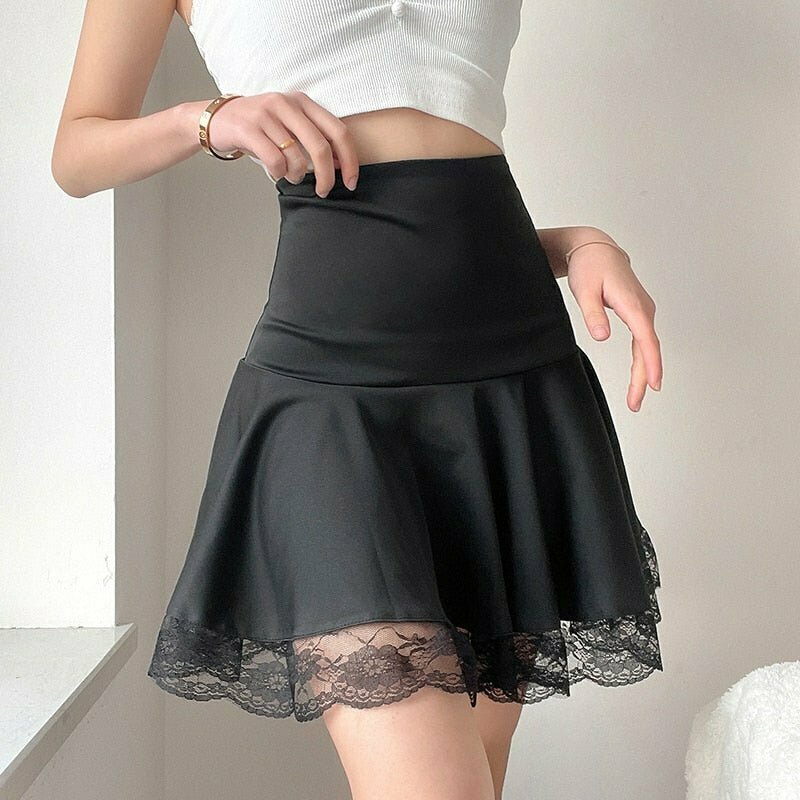 Y2K Grunge Goth Lace Skirt - Retro 90s Fashion, Summer Y2K Outfits, Dark Y