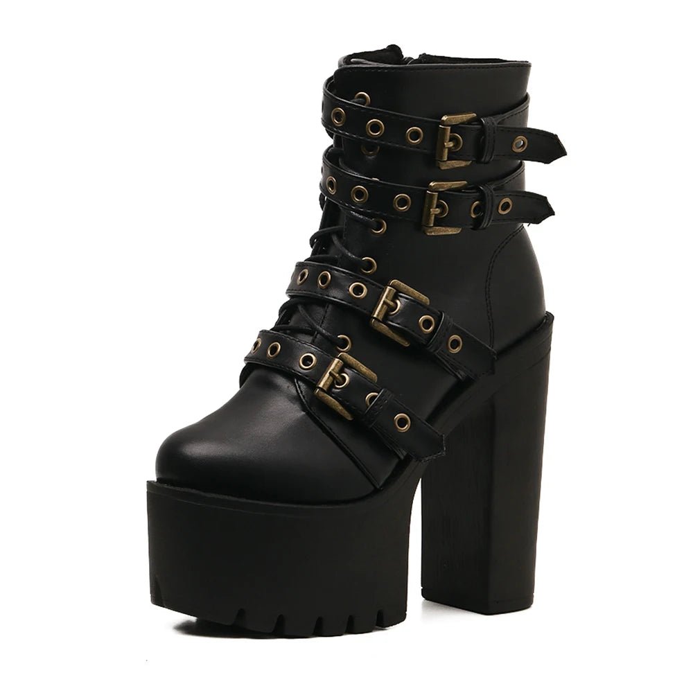 Y2K Grunge Goth Platform Round Toe Women's Boots - Retro 90s Fashion, Dark Y2K Style