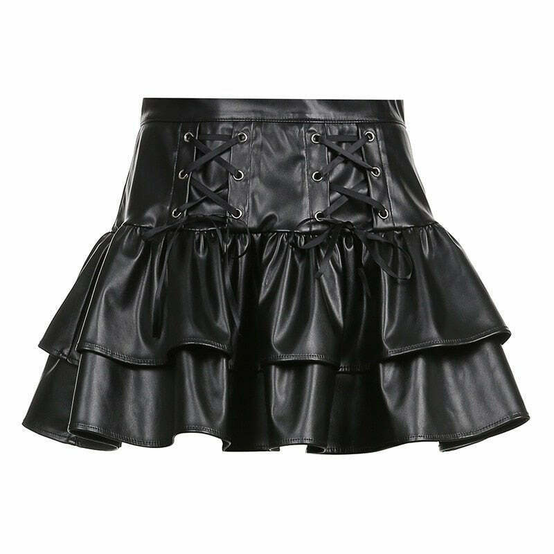 Y2K Grunge Goth & Punk PU Skirt - Retro 90s Fashion, Summer Y2K Outfits,